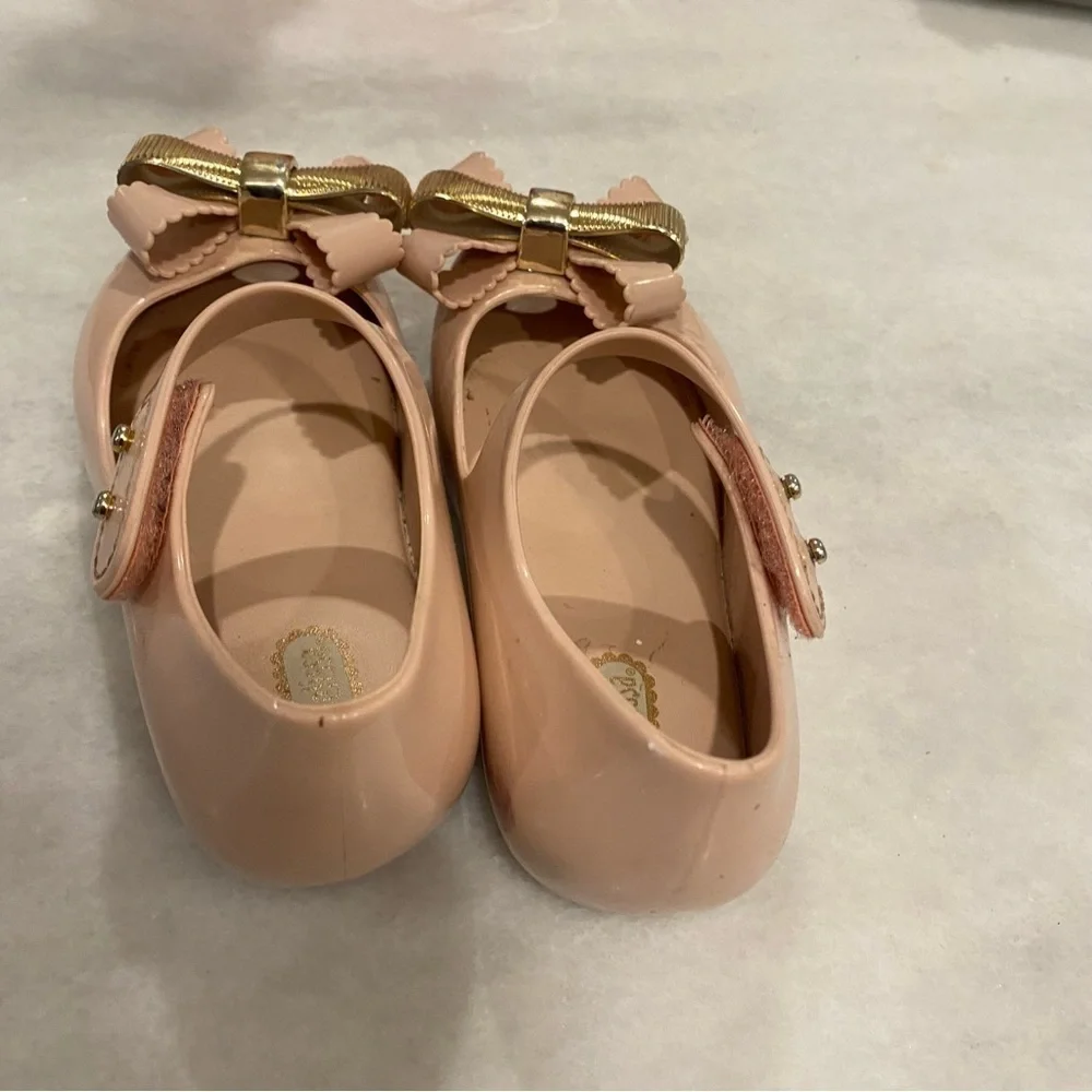 Mini Melissa Toddler Girls Ultragirl Sweet Bow Flat Size 10 Light Pink Gold